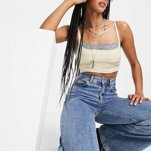 Free People Cross Paths Brami Cream Lace Trim Crop Top XL $48 NWT!